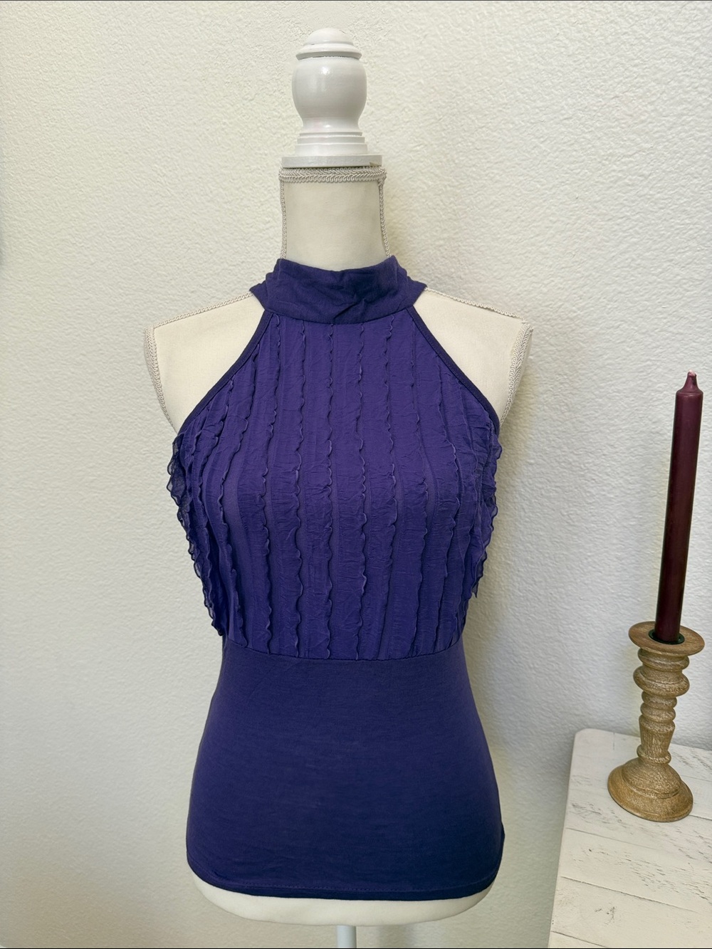 Vintage Y2K Sleeveless Mock Neck Ribbed Purple Women's Tank Top